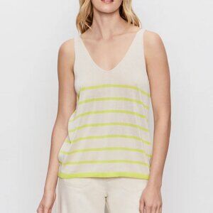 V-Neck Knitwear Tank ~ Muslin/Desert Lime Stripe